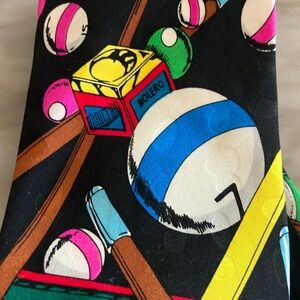 Vintage Addiction Men’s Silk Necktie Pool Hall Billiards Print Korea 1980